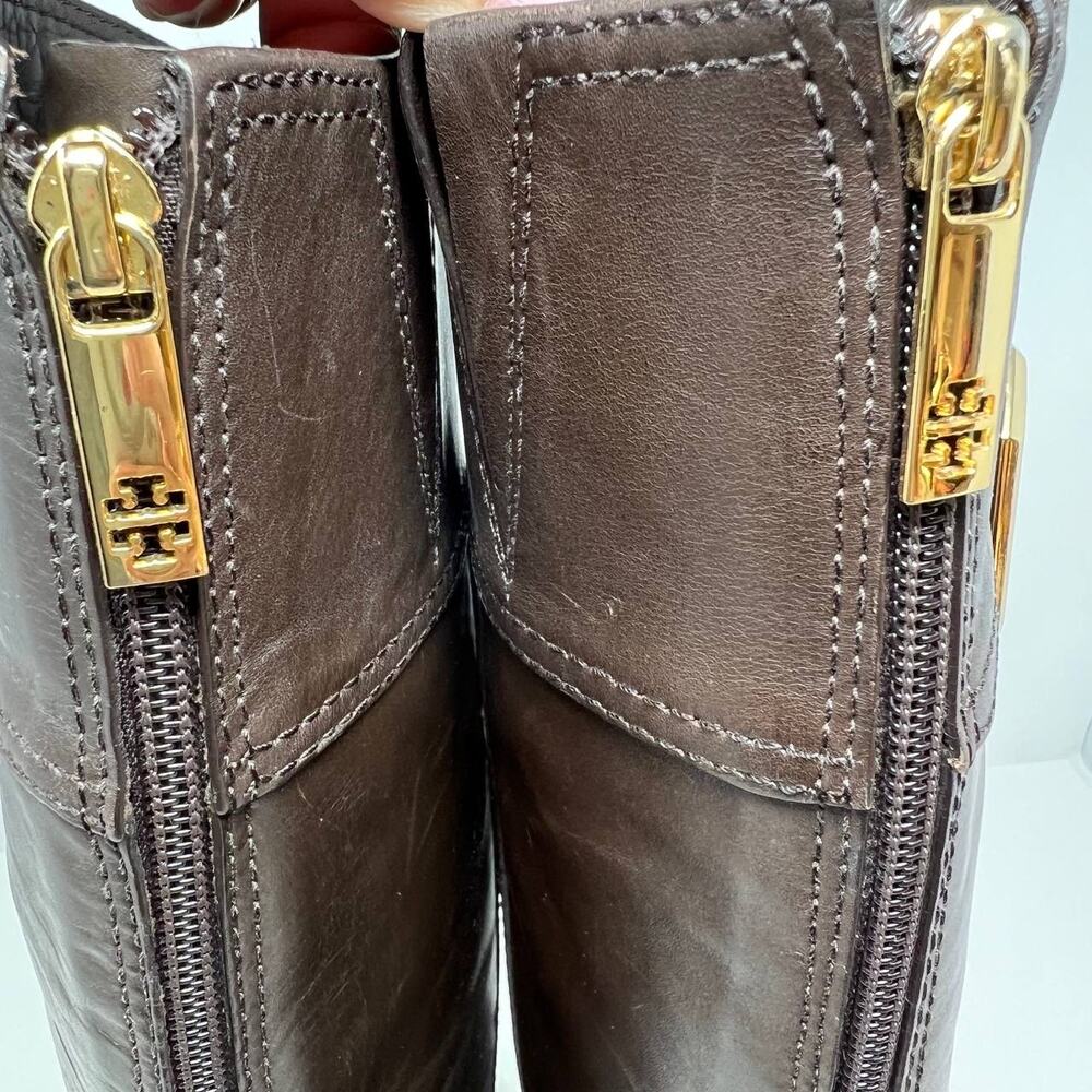 Tory Burch Boots Women's 8M Brown Leather Tall Equestrian Riding Boots Back Zip - Picture 7 of 16